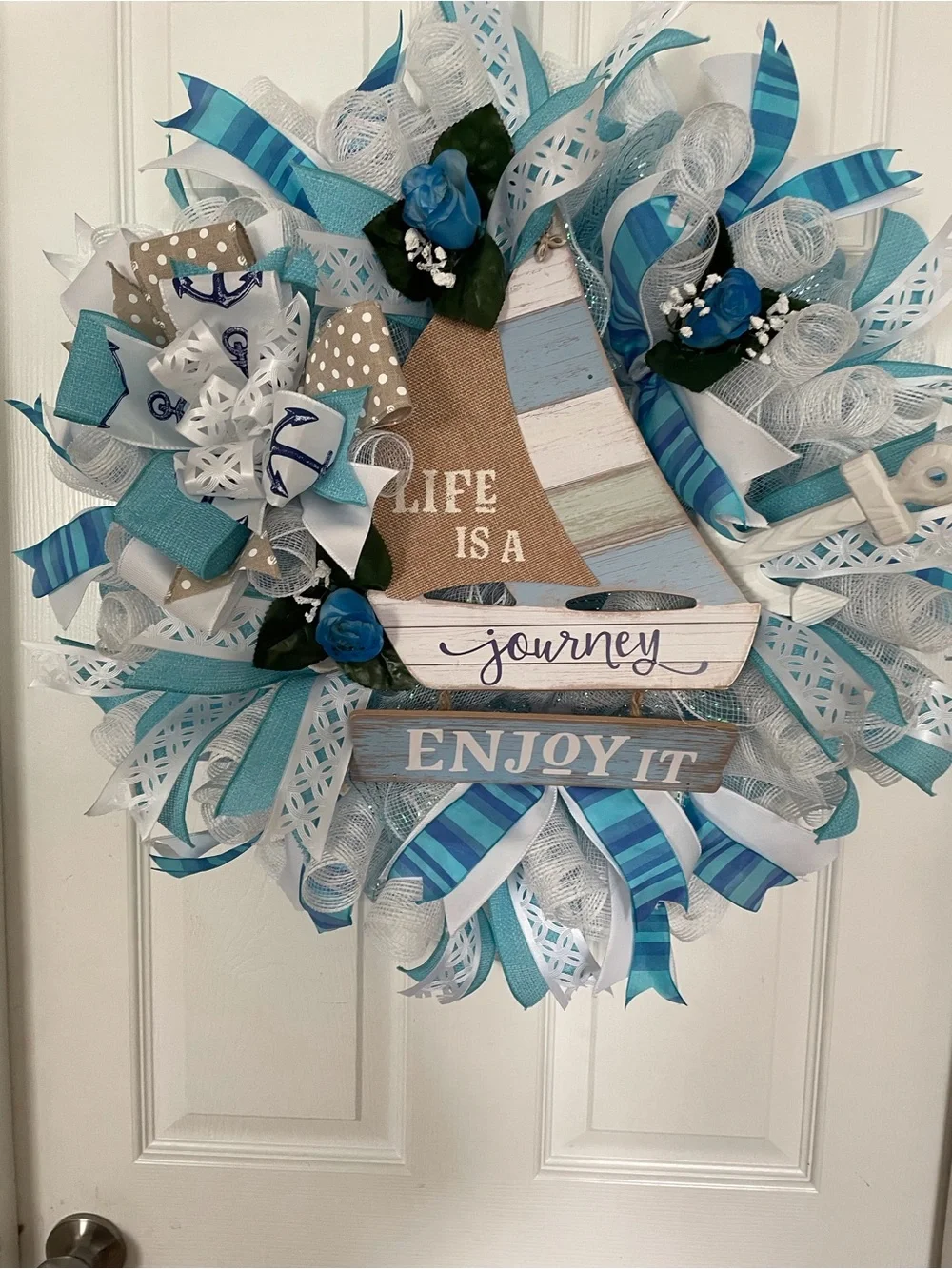 Coastal 'Life Is a Journey' Blue Decorative Holiday Wreath